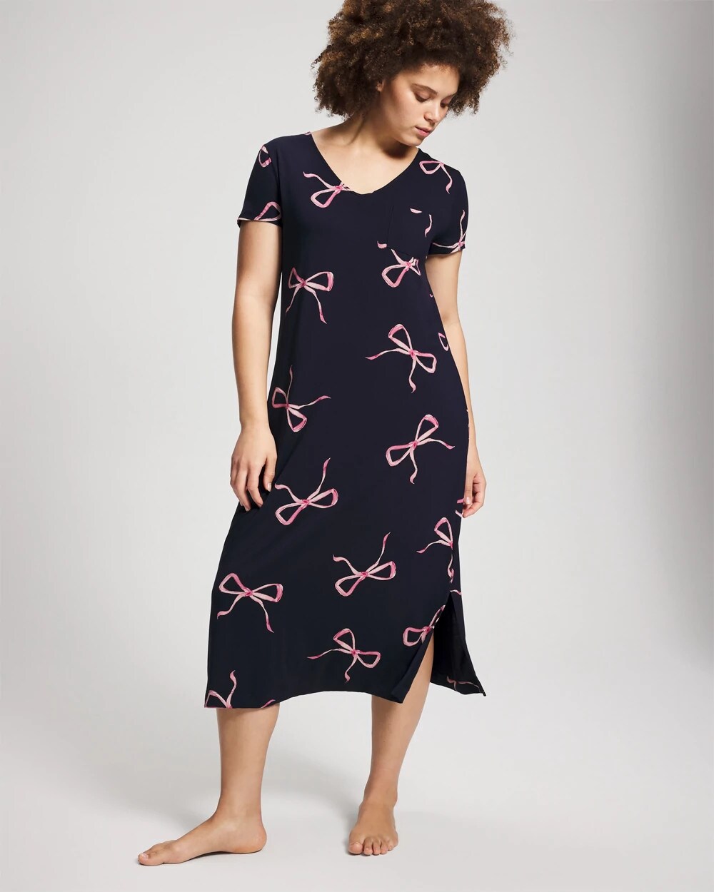 BELOVED BOWS GRAND NAVY - Short Sleeve Long Sleepshirt | Soma