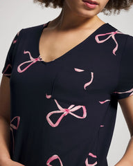 BELOVED BOWS GRAND NAVY - Short Sleeve Long Sleepshirt | Soma