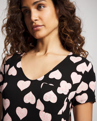 MANDALA HEARTS BLACK - Short Sleeve Long Sleepshirt | Soma