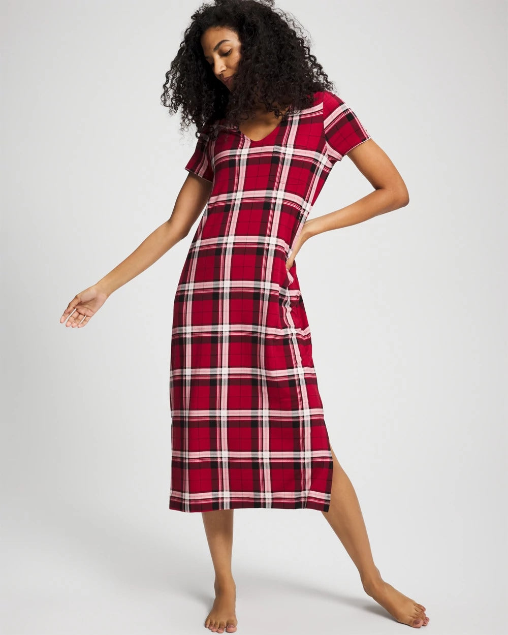 PERFECT PLAID RED - Short Sleeve Long Sleepshirt | Soma