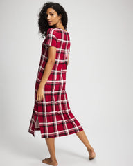 PERFECT PLAID RED - Short Sleeve Long Sleepshirt | Soma
