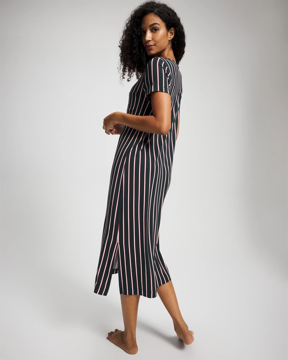 MIDNIGHT STRIPE GREEN JOL - Short Sleeve Long Sleepshirt | Soma