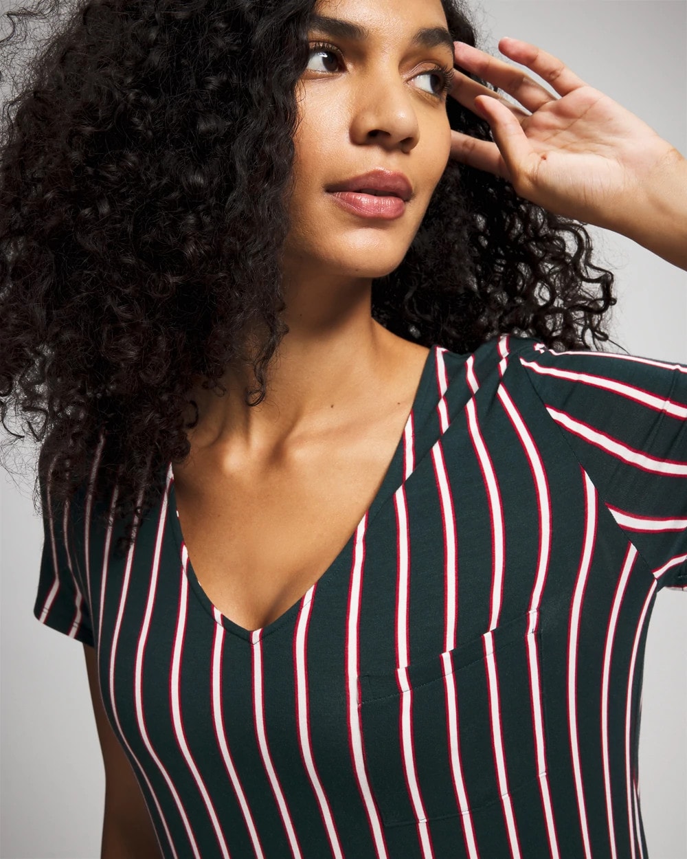 MIDNIGHT STRIPE GREEN JOL - Short Sleeve Long Sleepshirt | Soma