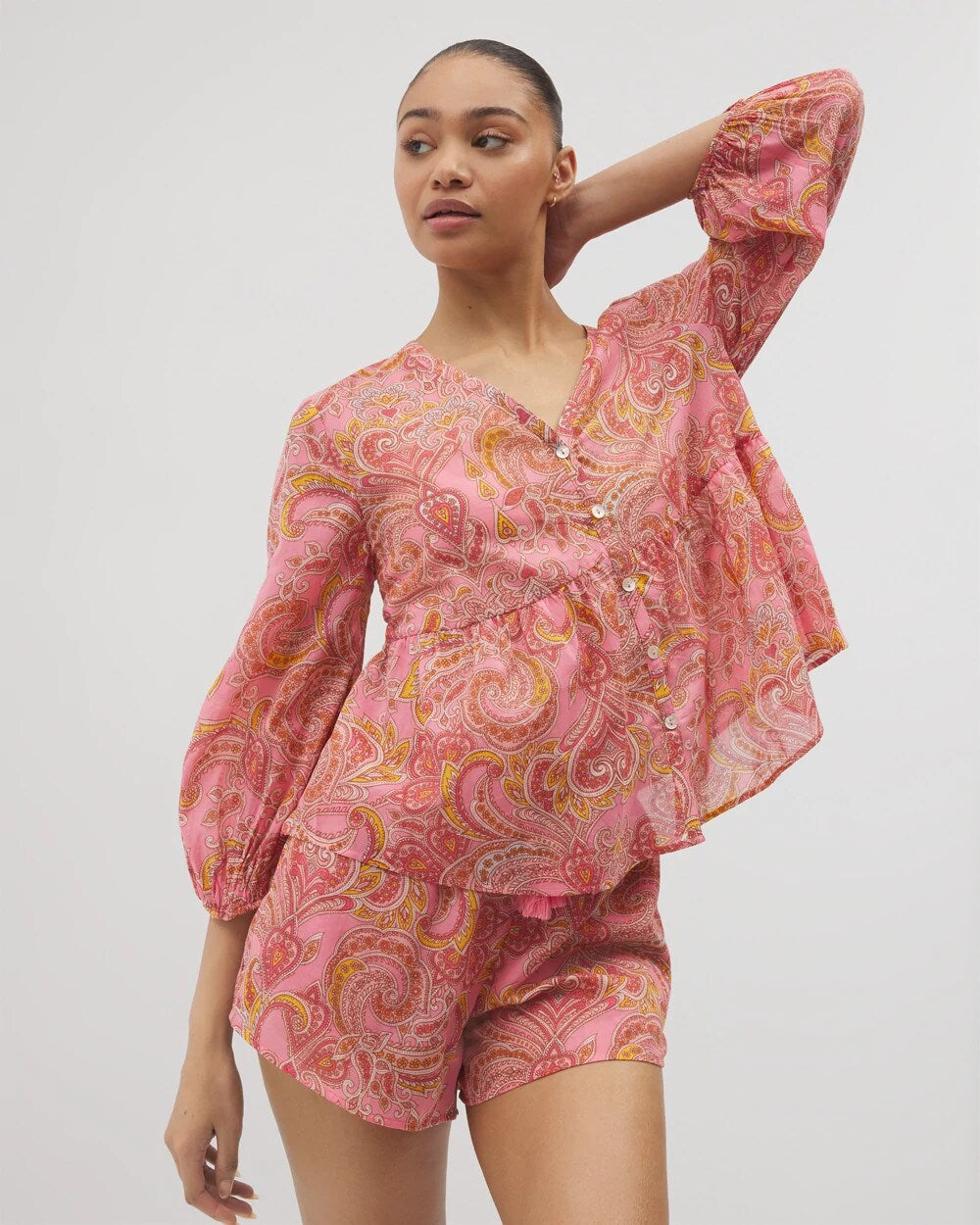 SHOW OFF PAISLEY P GUAVA - Cotton Voile Long Sleeve Pajama Top | Soma