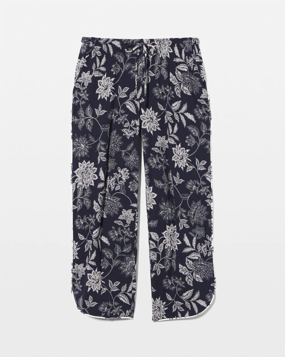 MEANDERING GARDEN NAVY - Piped Crop Pajama Pants | Soma