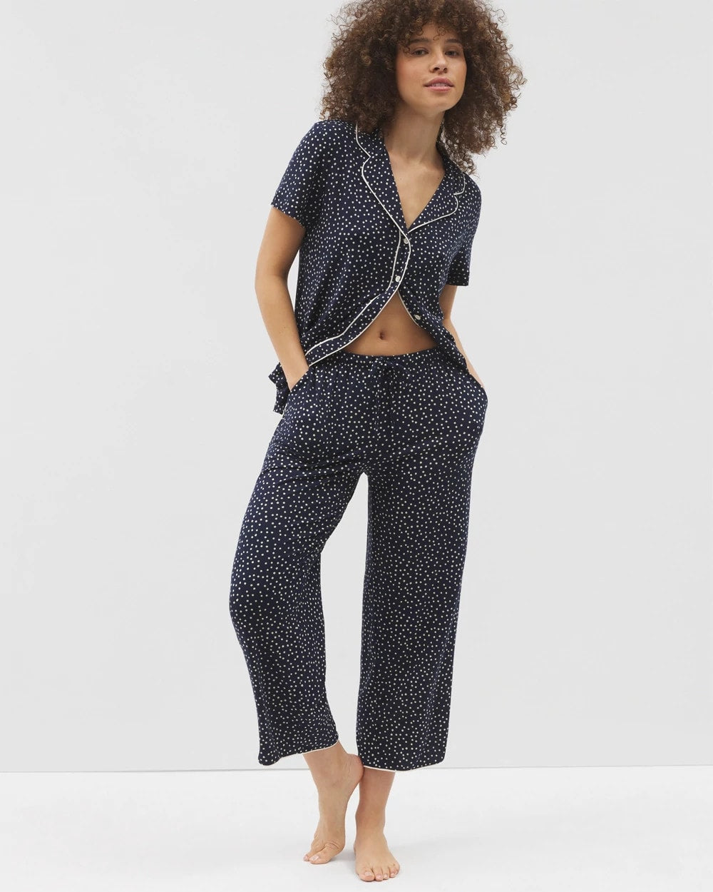 DOT OBSESSED NAVY - Piped Crop Pajama Pants | Soma