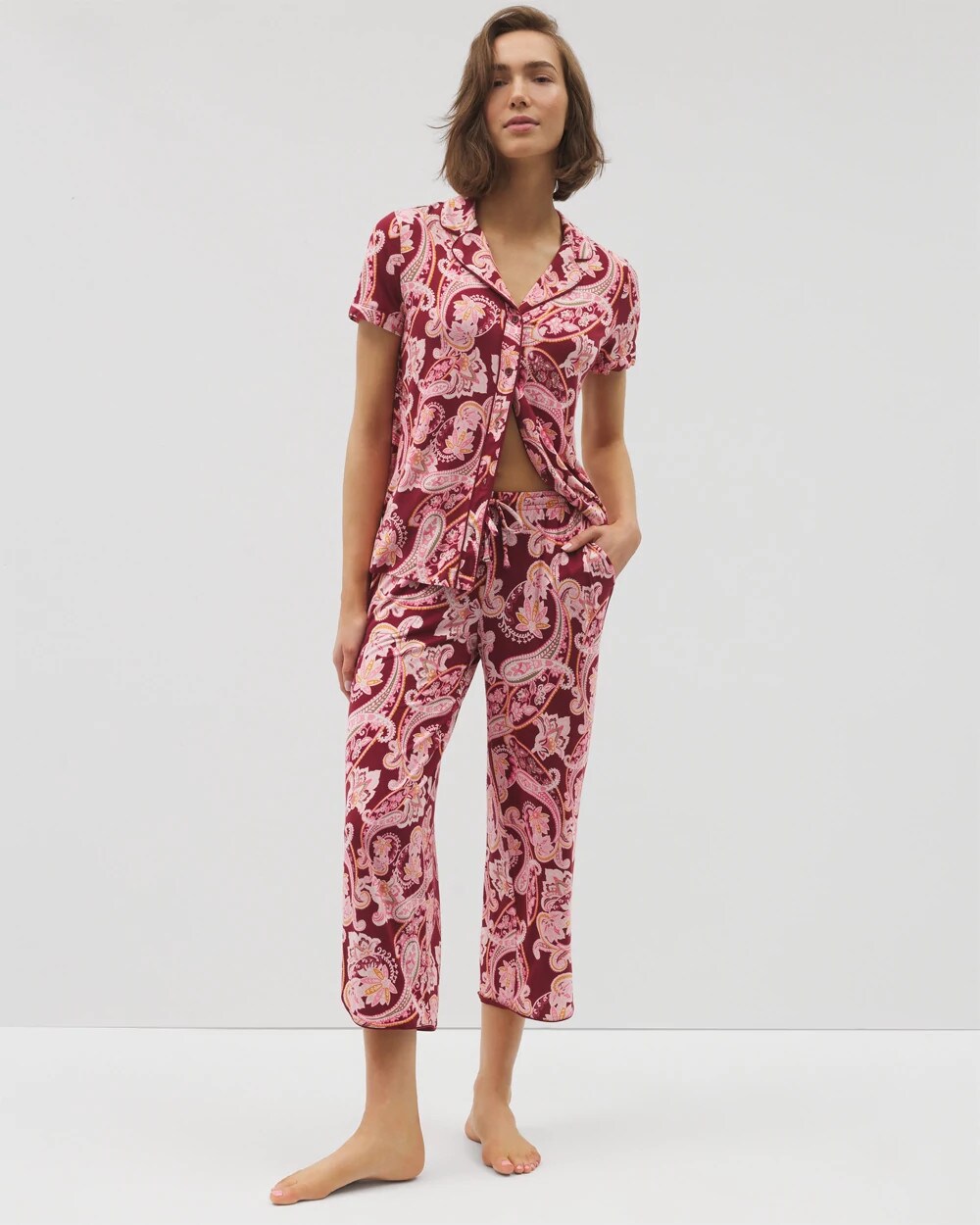 KASHMIR PAISLEY KISS - Piped Crop Pajama Pants | Soma
