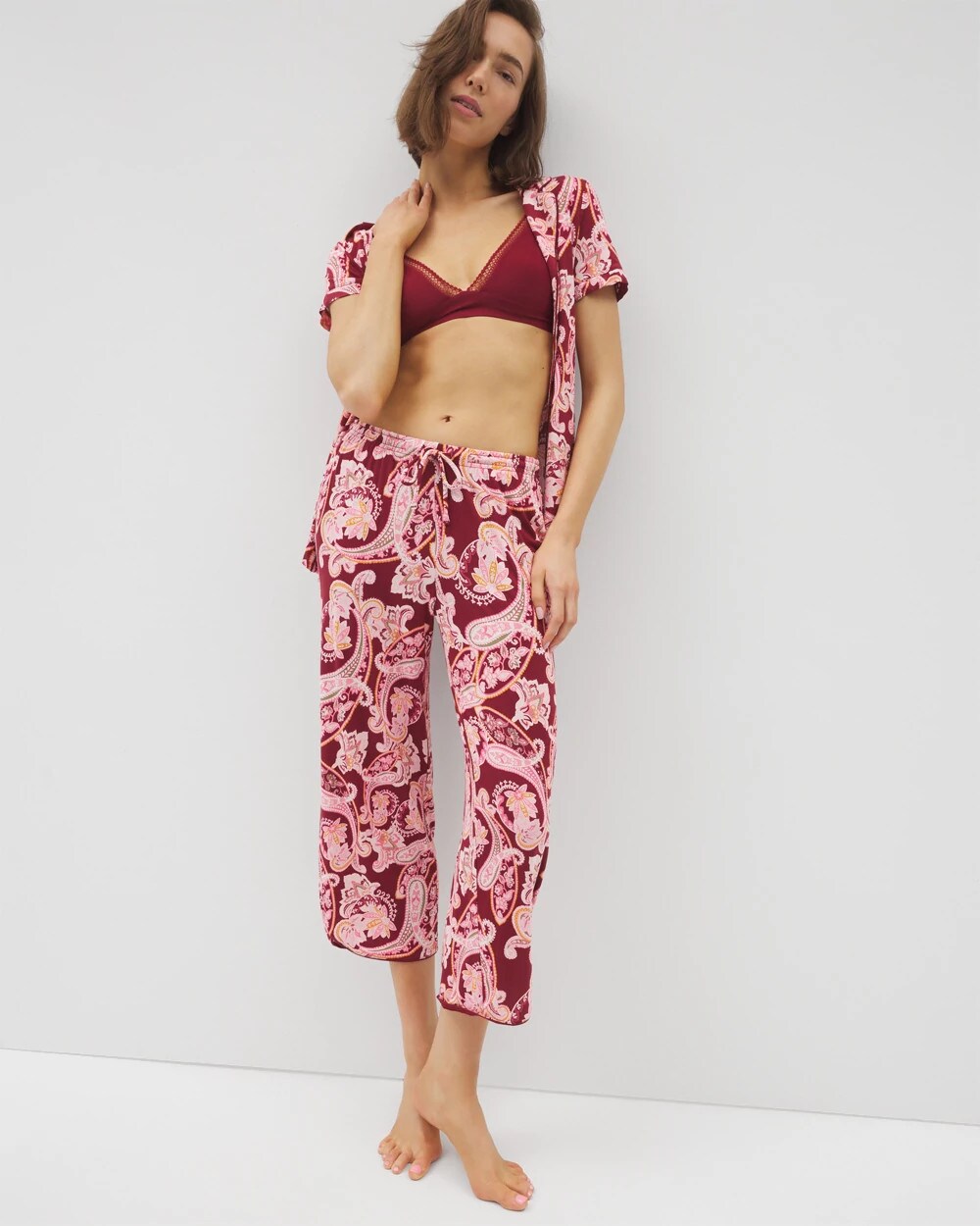 KASHMIR PAISLEY KISS - Piped Crop Pajama Pants | Soma