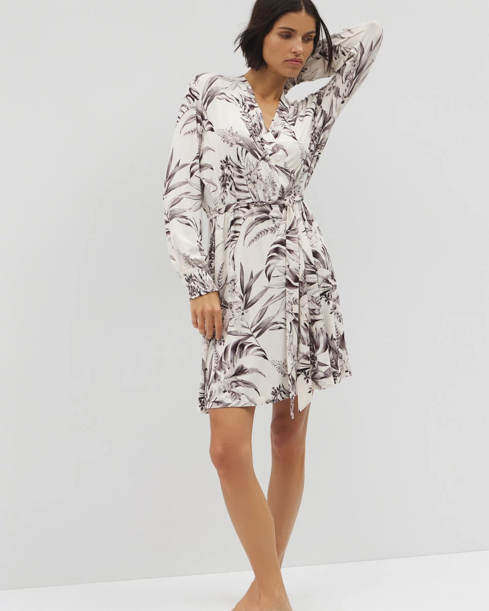 PALM PERFECT CHAMPAGNE - Long-Sleeve Short Robe | Soma
