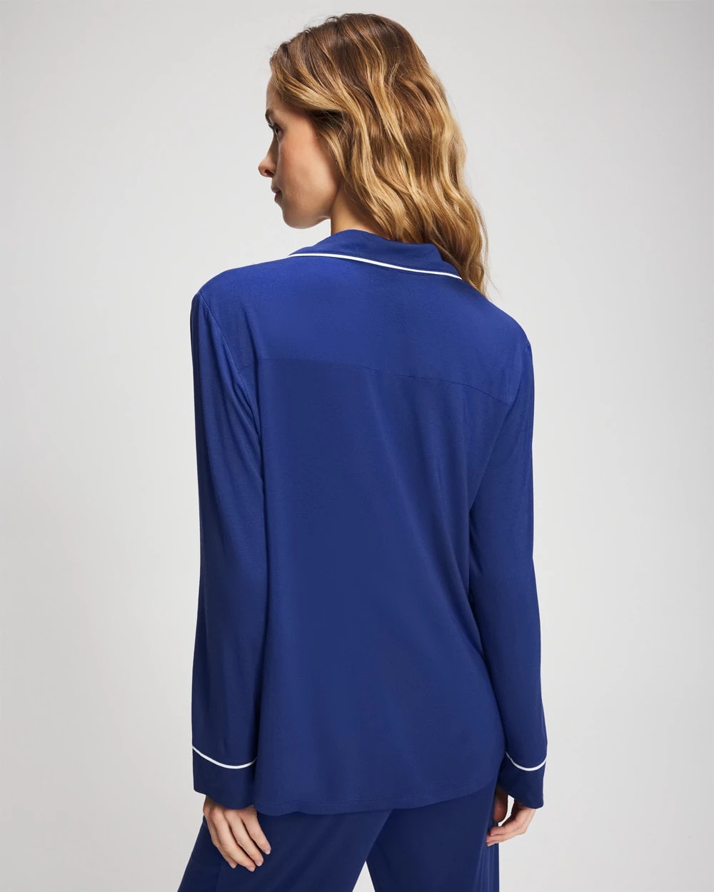 MAJESTY BLUE - Long Sleeve Notch Collar w/ Piped Placket Pajama Top | Soma