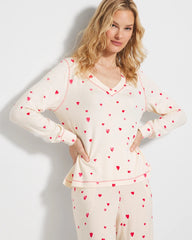 FLOATING HEARTS CHAMPAGNE - Long-Sleeve V-Neck Pajama Top | Soma