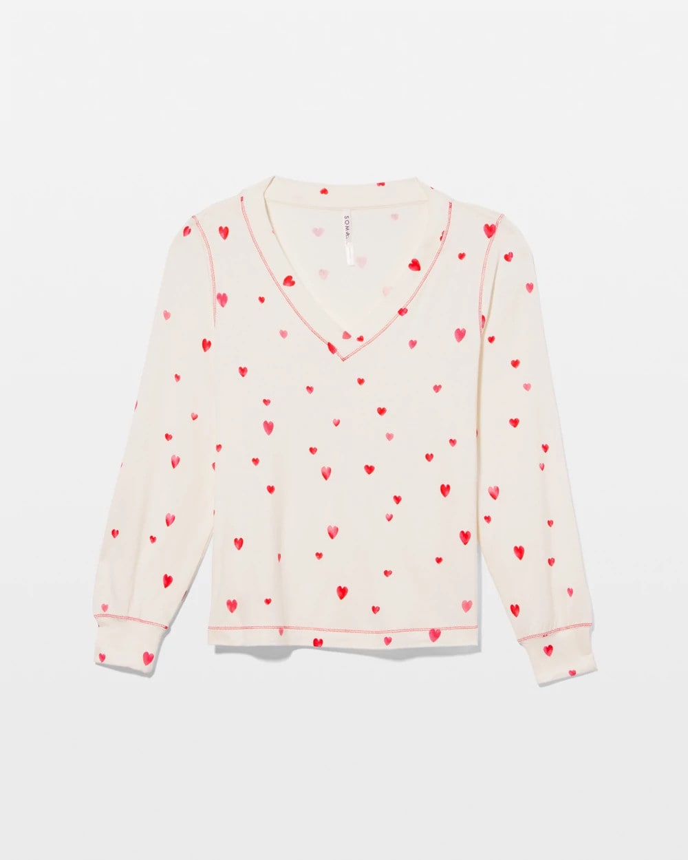 FLOATING HEARTS CHAMPAGNE - Long-Sleeve V-Neck Pajama Top | Soma