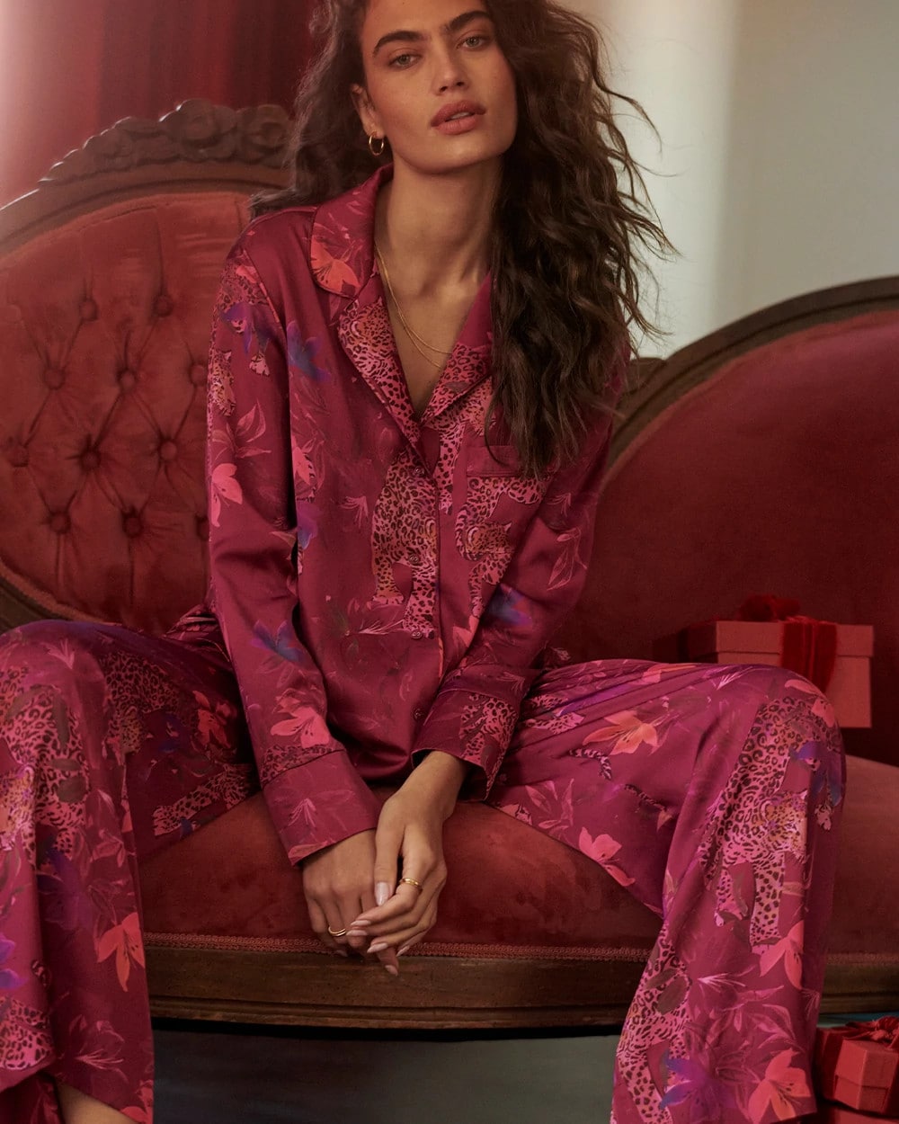 WILD WONDERS MAGENTA - Long Sleeve Notch Collar Pajama Top | Soma