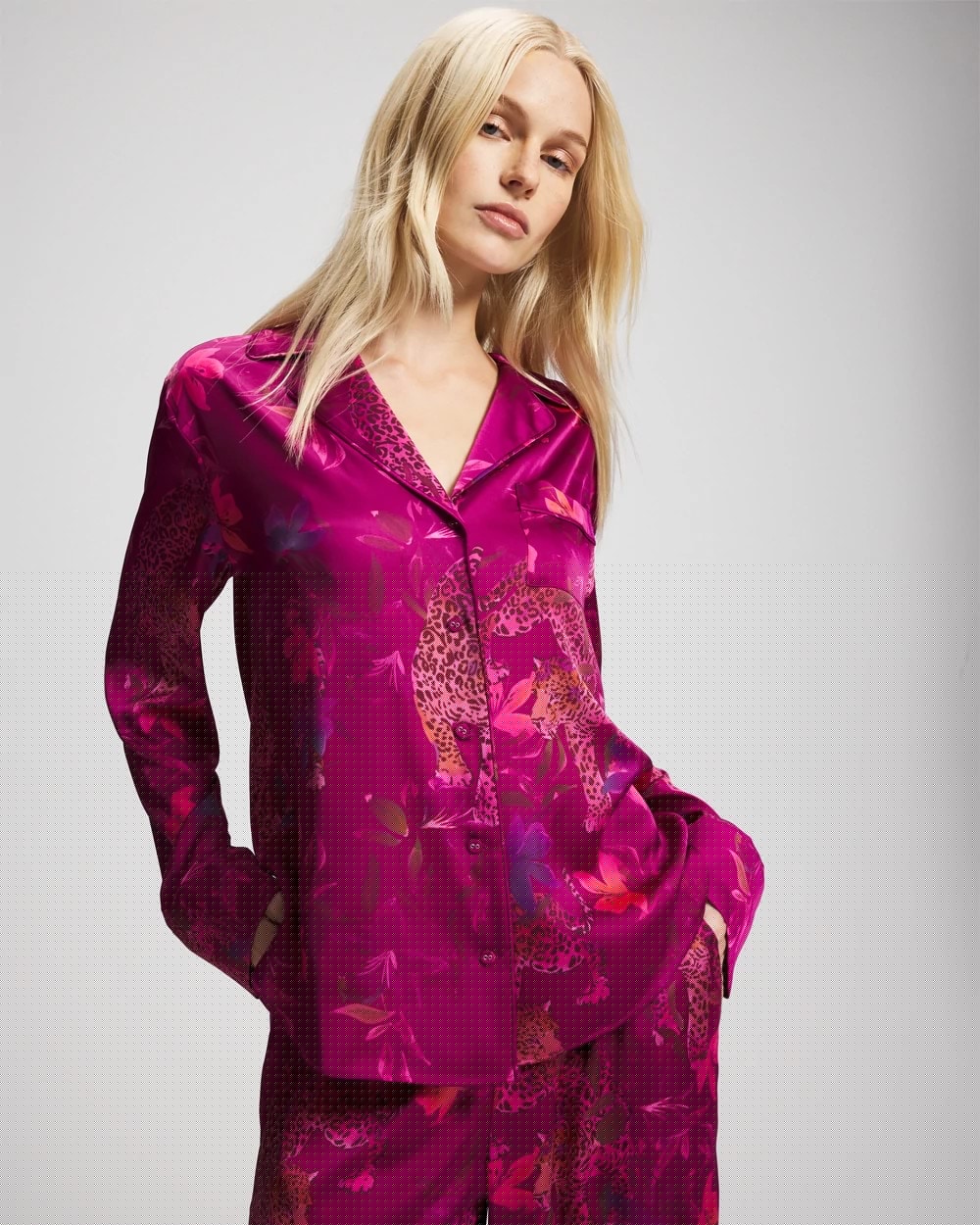 WILD WONDERS MAGENTA - Long Sleeve Notch Collar Pajama Top | Soma