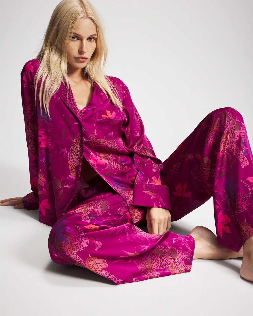 WILD WONDERS MAGENTA - Long Sleeve Notch Collar Pajama Top | Soma