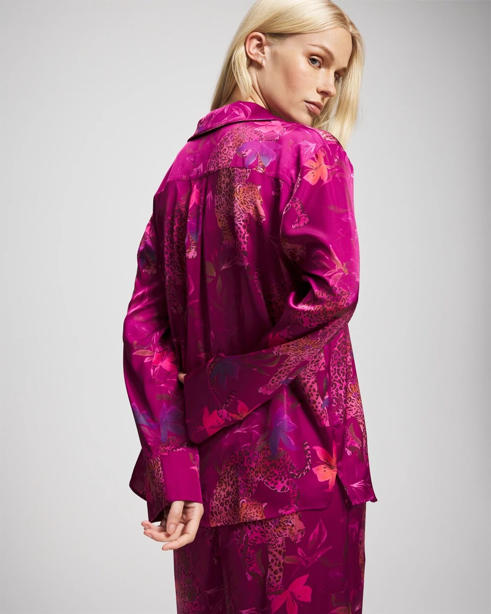 WILD WONDERS MAGENTA - Long Sleeve Notch Collar Pajama Top | Soma