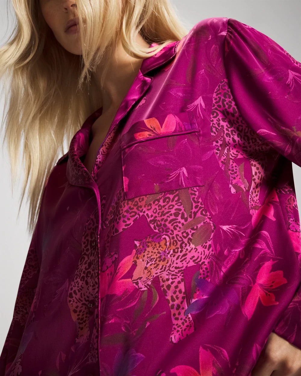 WILD WONDERS MAGENTA - Long Sleeve Notch Collar Pajama Top | Soma