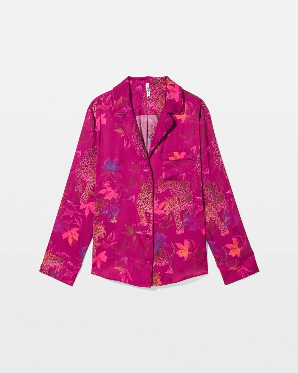 WILD WONDERS MAGENTA - Long Sleeve Notch Collar Pajama Top | Soma