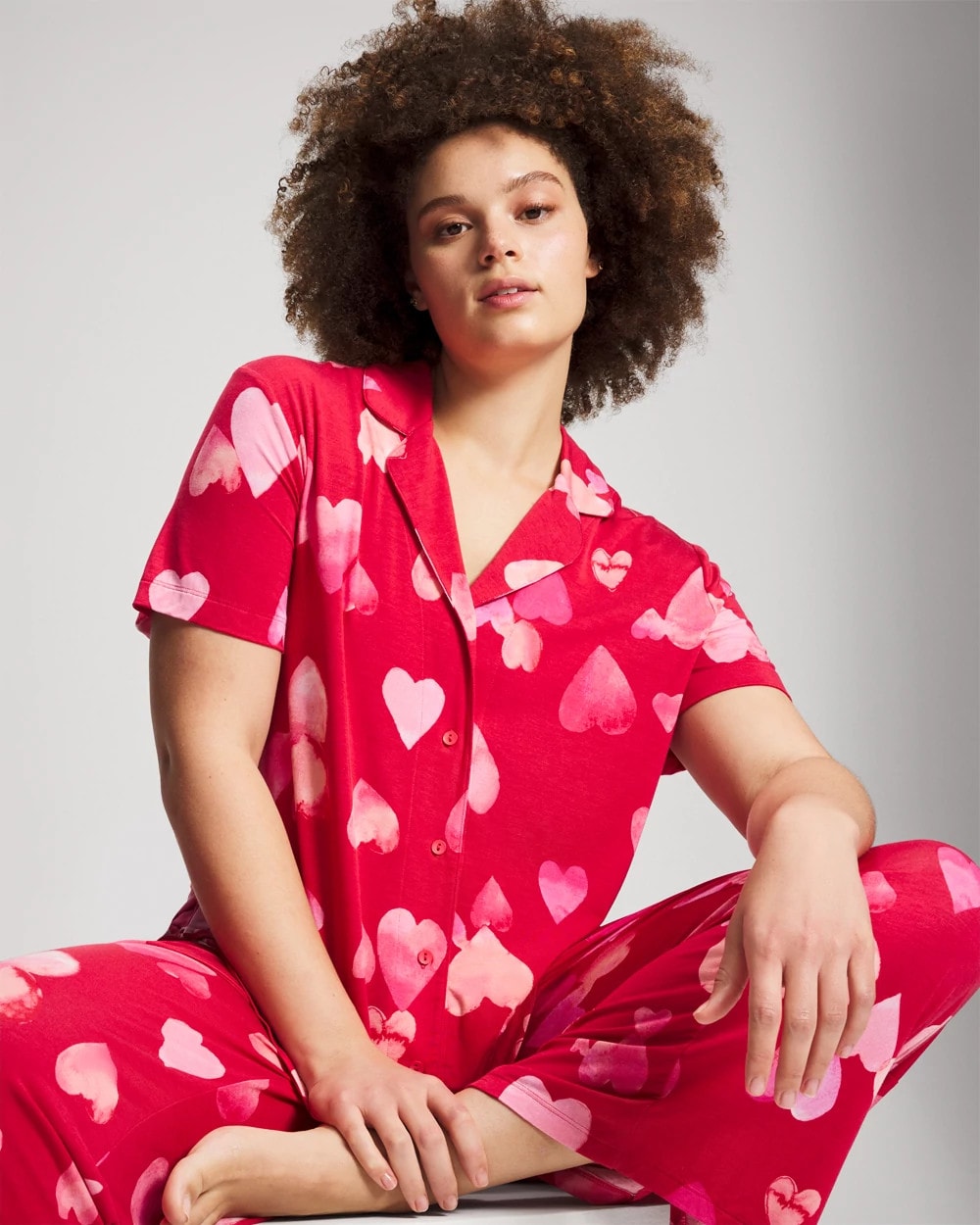 WHOLE LOTTA LOVE RED - Short Sleeve Notch Collar Pajama Top | Soma