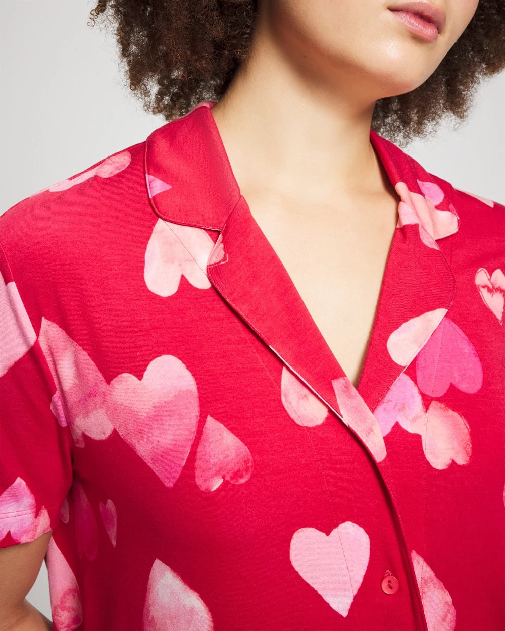 WHOLE LOTTA LOVE RED - Short Sleeve Notch Collar Pajama Top | Soma