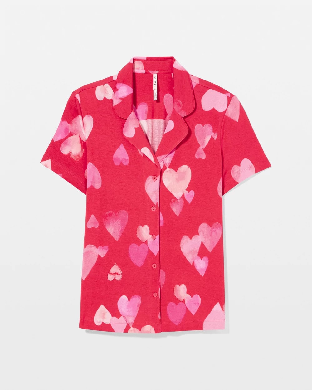WHOLE LOTTA LOVE RED - Short Sleeve Notch Collar Pajama Top | Soma