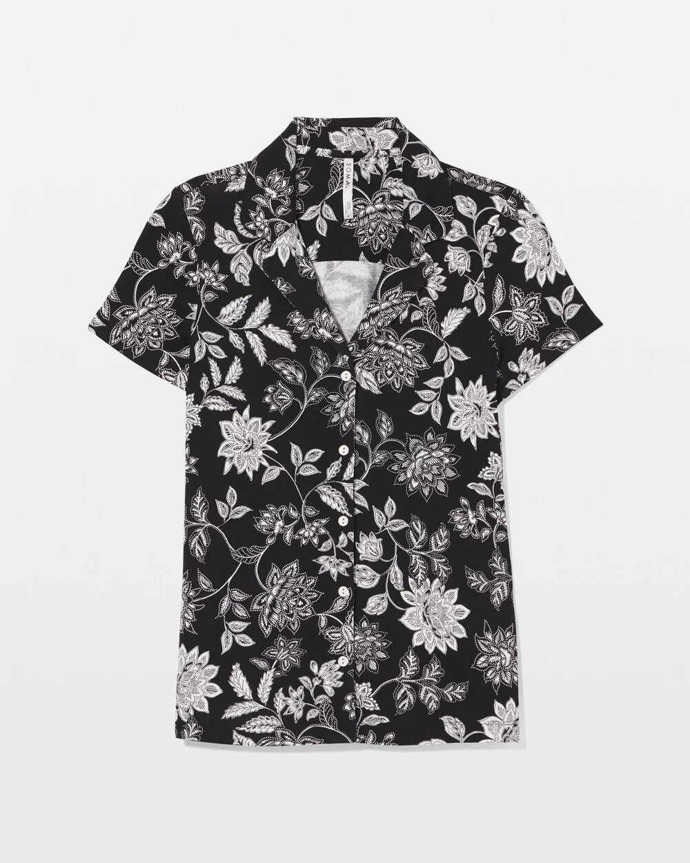 MEANDERING GARDEN BLACK - Short Sleeve Notch Collar Pajama Top | Soma