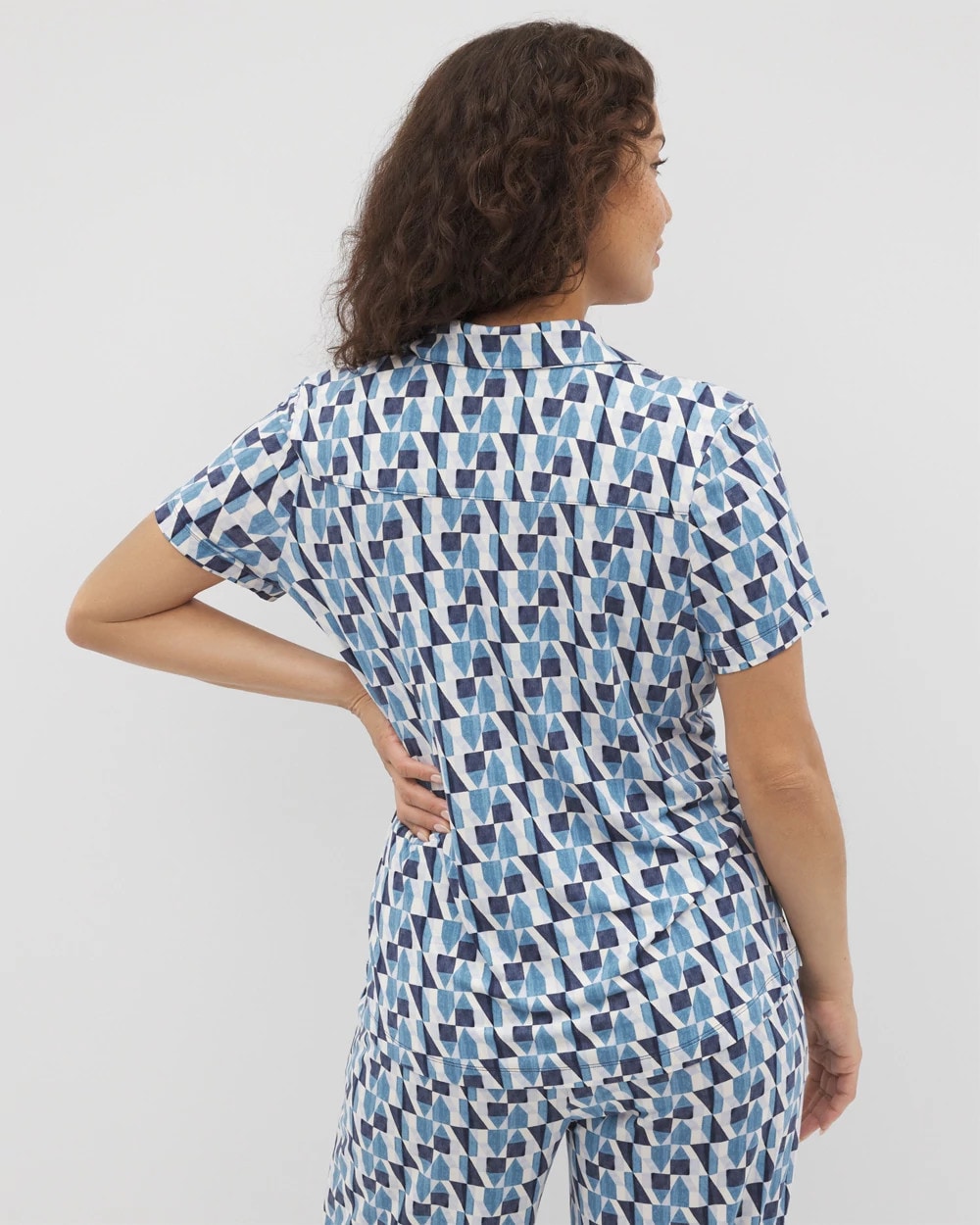 PRISM GEO MID NAVY - Short Sleeve Notch Collar Pajama Top | Soma