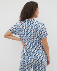 PRISM GEO MID NAVY - Short Sleeve Notch Collar Pajama Top | Soma
