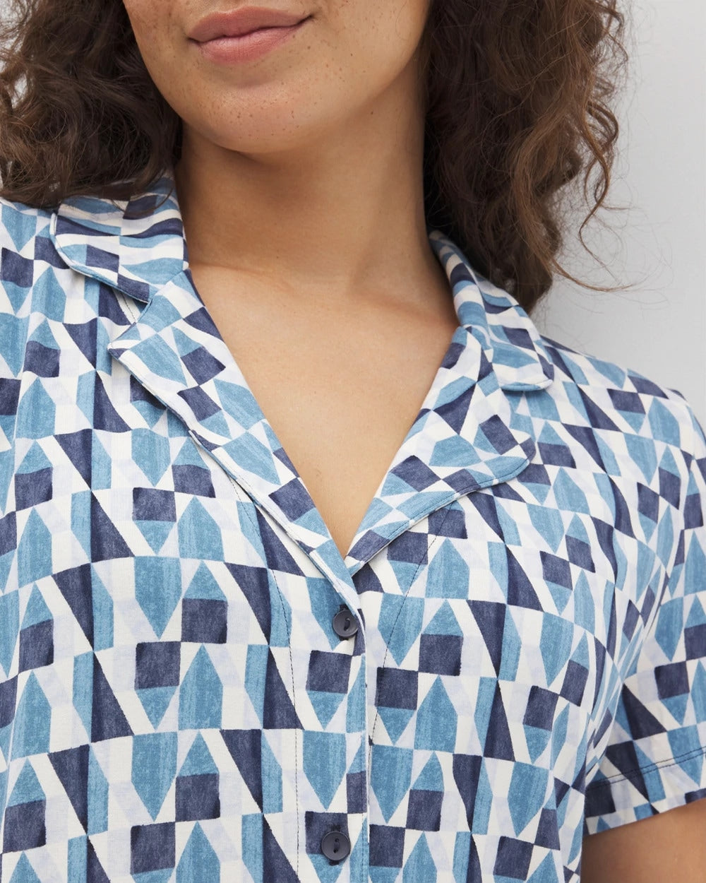 PRISM GEO MID NAVY - Short Sleeve Notch Collar Pajama Top | Soma