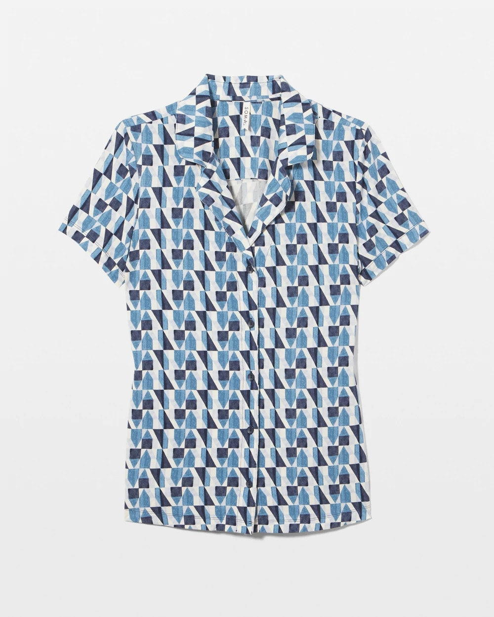 PRISM GEO MID NAVY - Short Sleeve Notch Collar Pajama Top | Soma