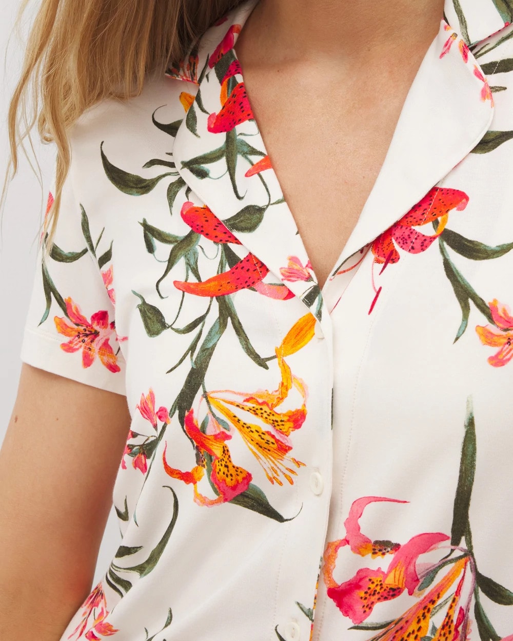 LE TIGRE FLORA CHAMPAGNE - Short Sleeve Notch Collar Pajama Top | Soma