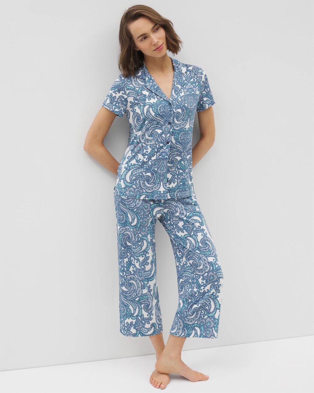 SHOW OFF PAISLEY COCONUT - Short Sleeve Notch Collar Pajama Top | Soma