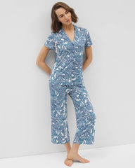 SHOW OFF PAISLEY COCONUT - Short Sleeve Notch Collar Pajama Top | Soma