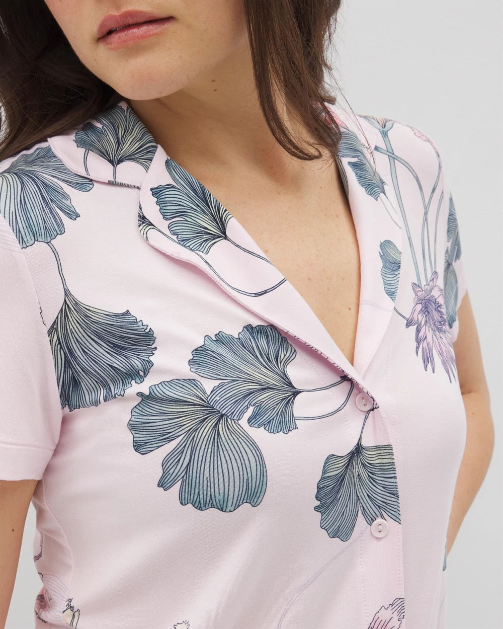FLORAL HAVEN SUGAR COATED - Short Sleeve Notch Collar Pajama Top | Soma