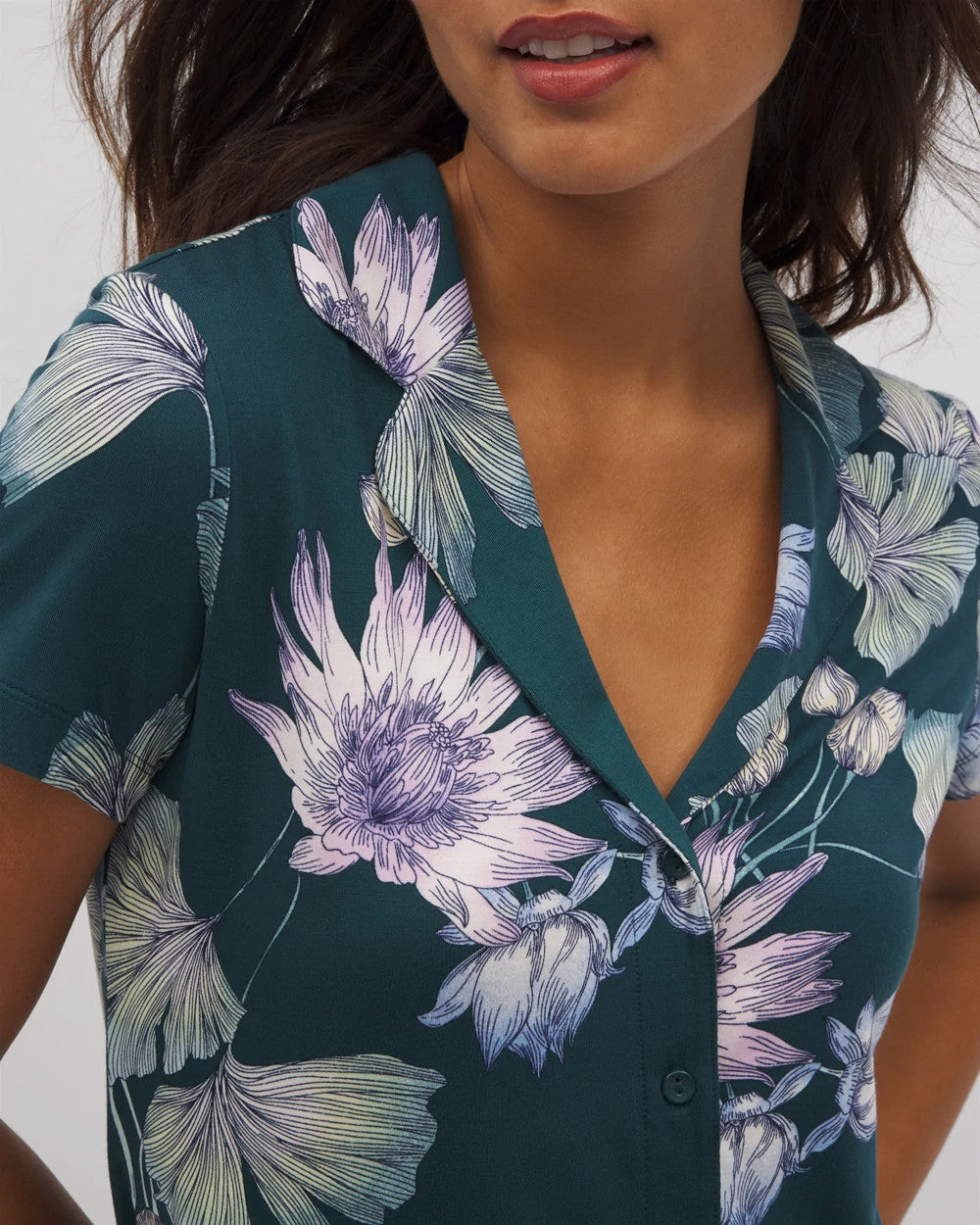 HAVEN BOTANICAL DARK SEA - Short Sleeve Notch Collar Pajama Top | Soma