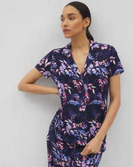 BLOOM BRIGHTLY NAVY - Short Sleeve Notch Collar Pajama Top | Soma
