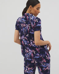 BLOOM BRIGHTLY NAVY - Short Sleeve Notch Collar Pajama Top | Soma