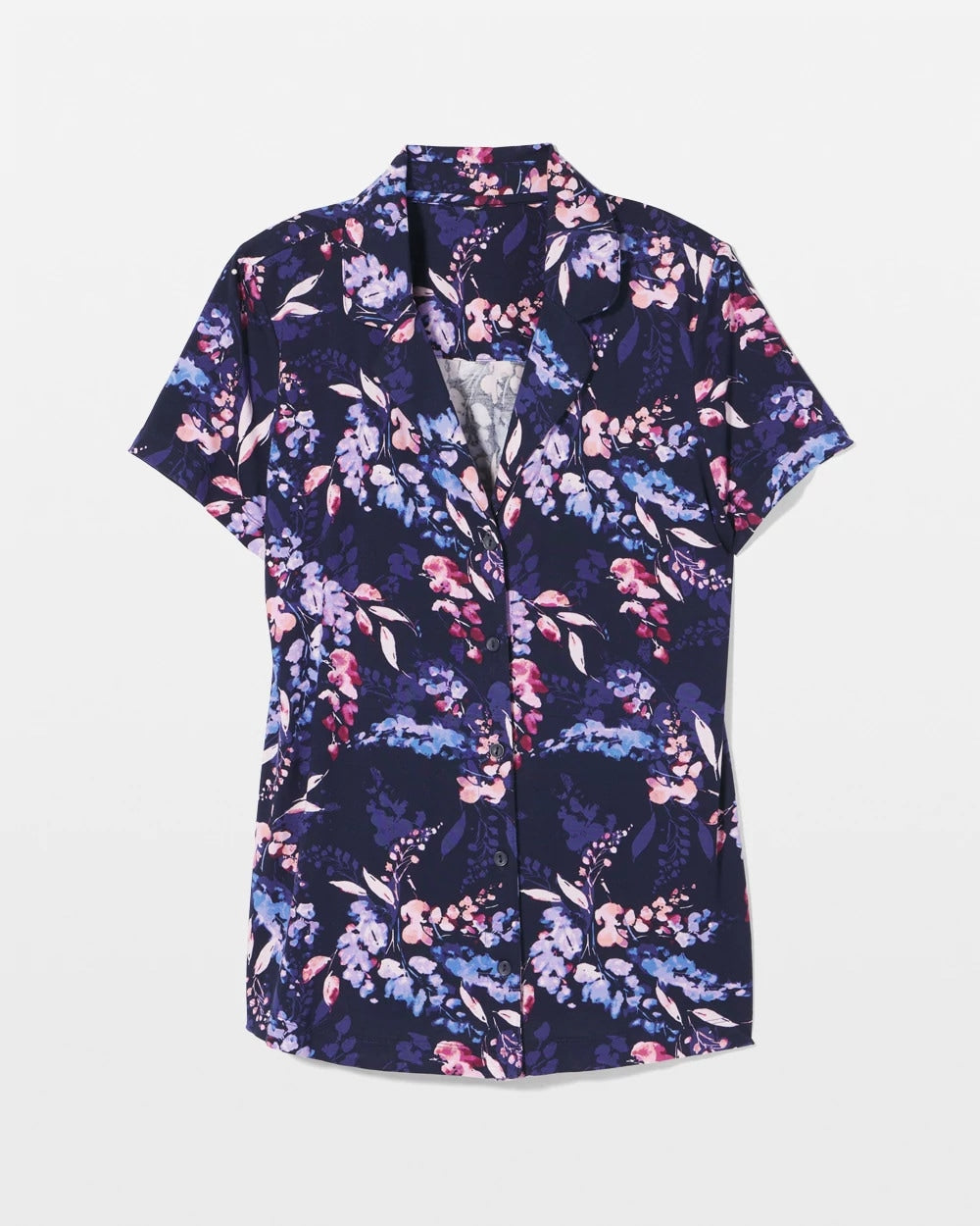 BLOOM BRIGHTLY NAVY - Short Sleeve Notch Collar Pajama Top | Soma