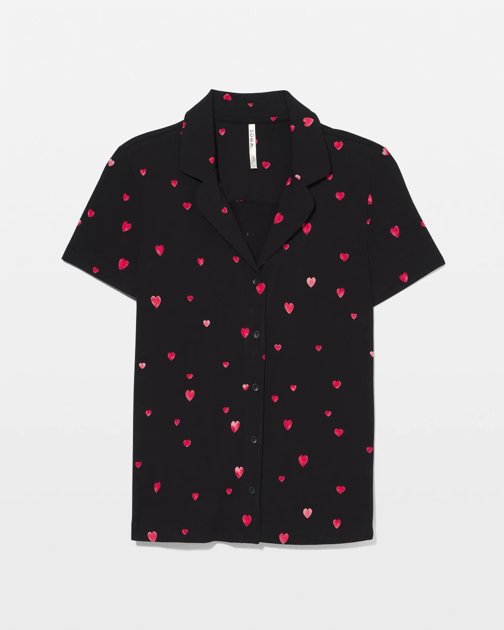 FLOATING HEARTS BLACK RED - Short Sleeve Notch Collar Pajama Top | Soma