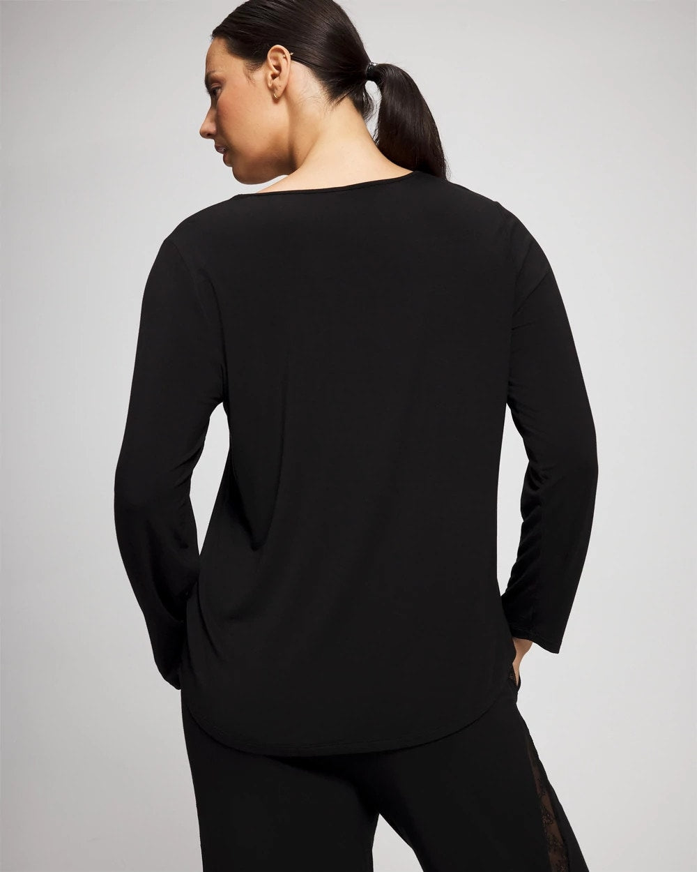 BLACK - Lace Long Sleeve Pajama Top | Soma