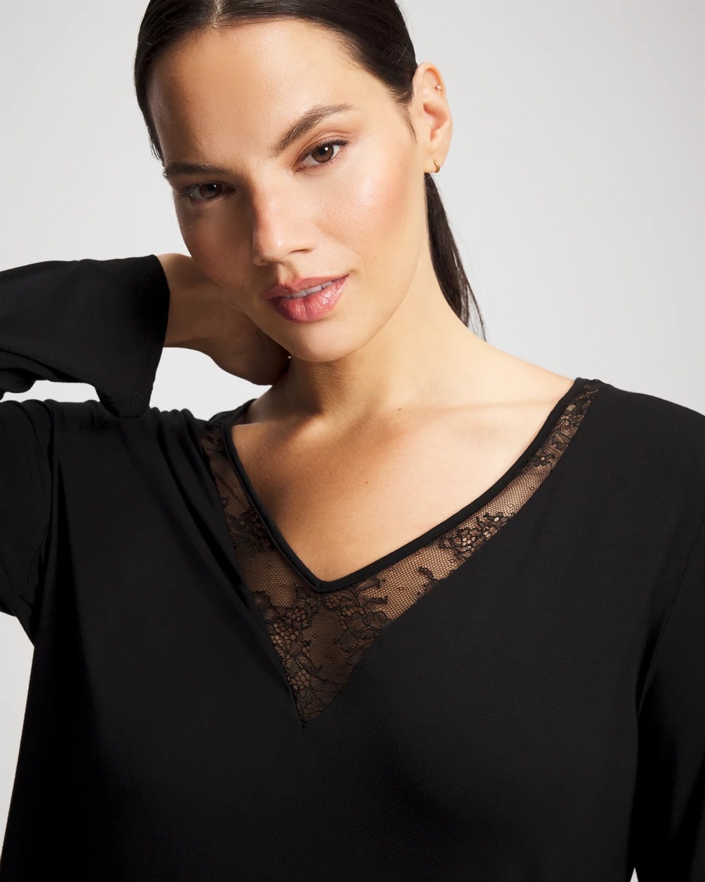 BLACK - Lace Long Sleeve Pajama Top | Soma