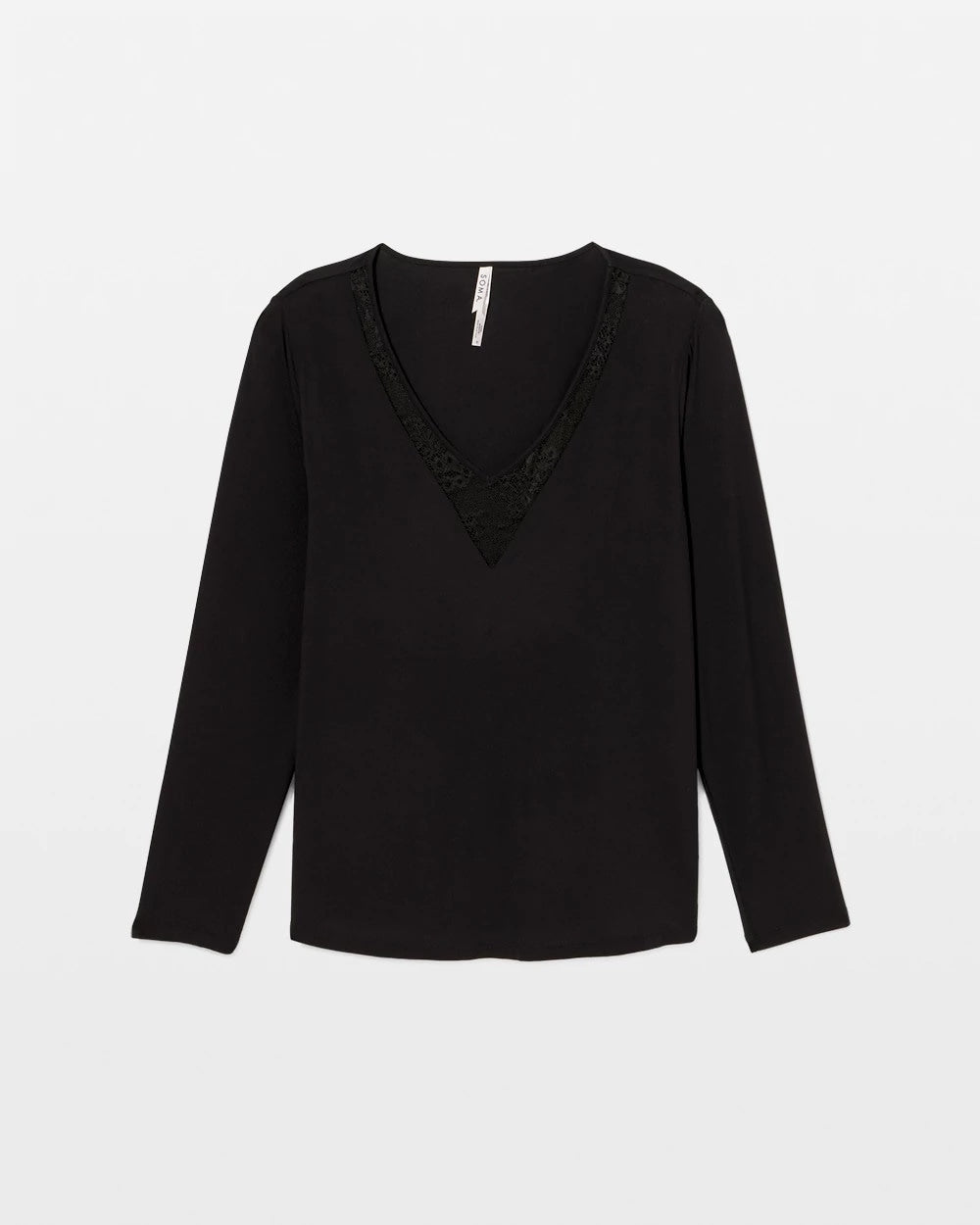 BLACK - Lace Long Sleeve Pajama Top | Soma