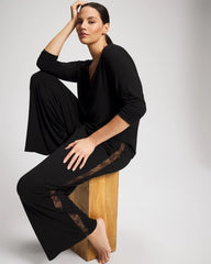 BLACK - Lace Relaxed Wide Leg Pajama Pant | Soma