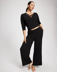 BLACK - Lace Relaxed Wide Leg Pajama Pant | Soma