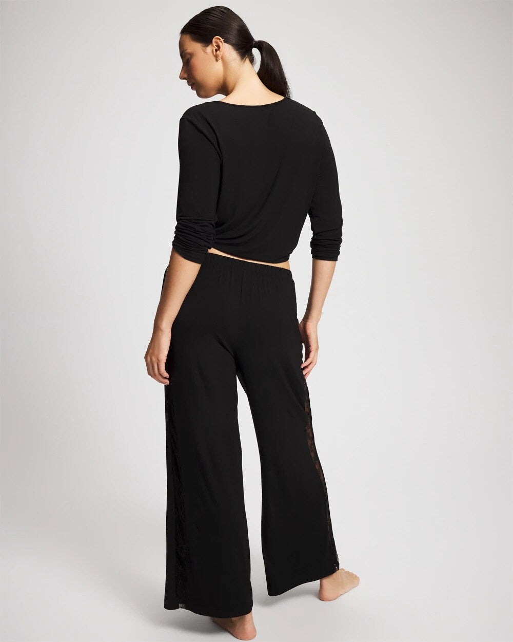 BLACK - Lace Relaxed Wide Leg Pajama Pant | Soma