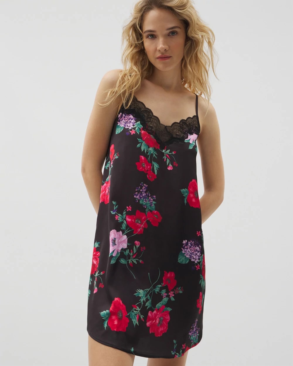 RHAPSODY FLORA BLACK - Lace Trim Chemise | Soma