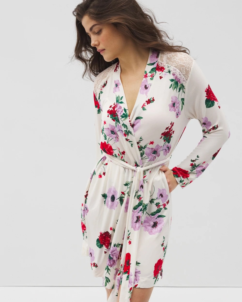 RHAPSODY FLORAL SUGAR - Short Robe With Lace | Soma