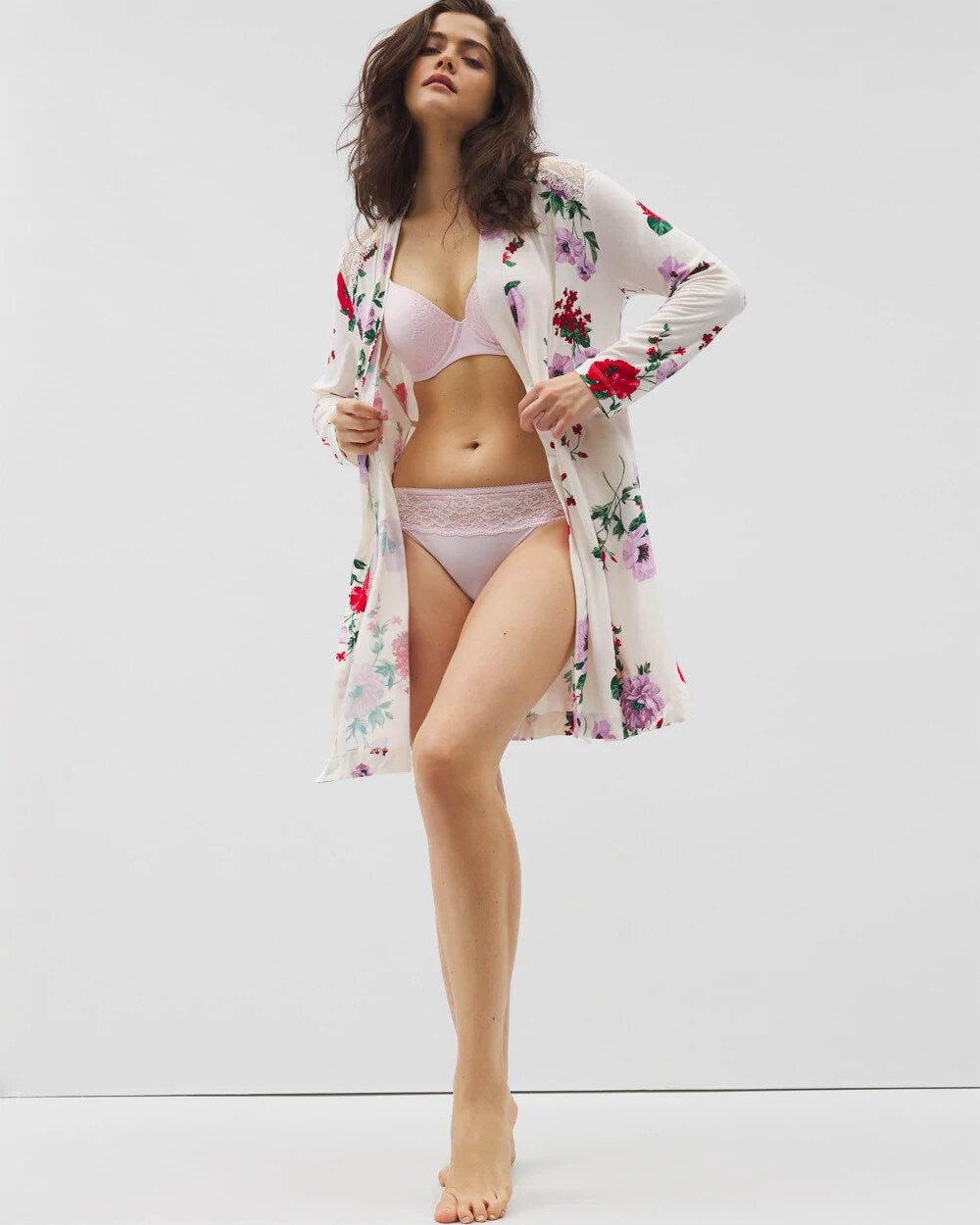 RHAPSODY FLORAL SUGAR - Short Robe With Lace | Soma