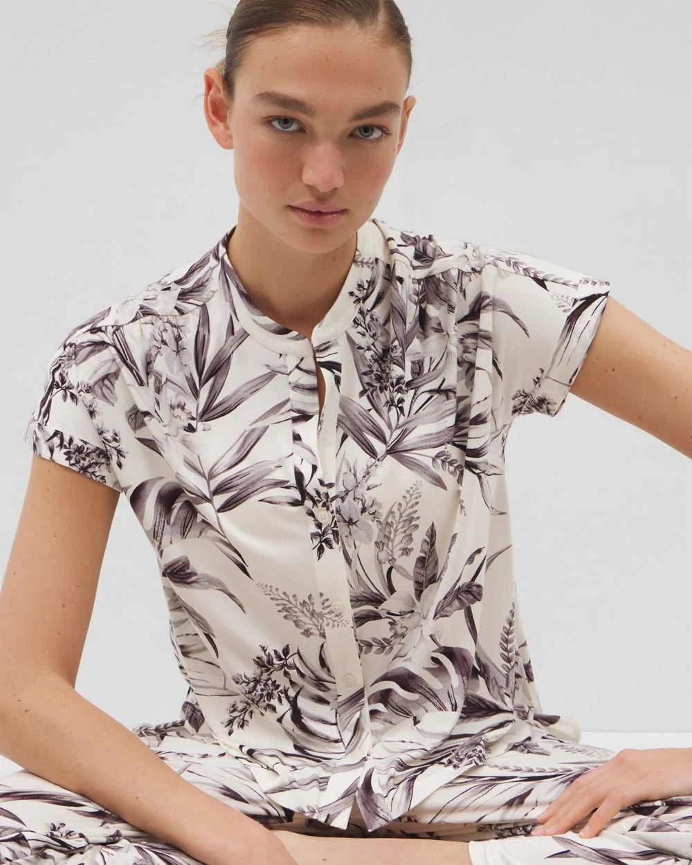 PALM PERFECT CHAMPAGNE - Short-Sleeve Button-Front Pajama Top | Soma