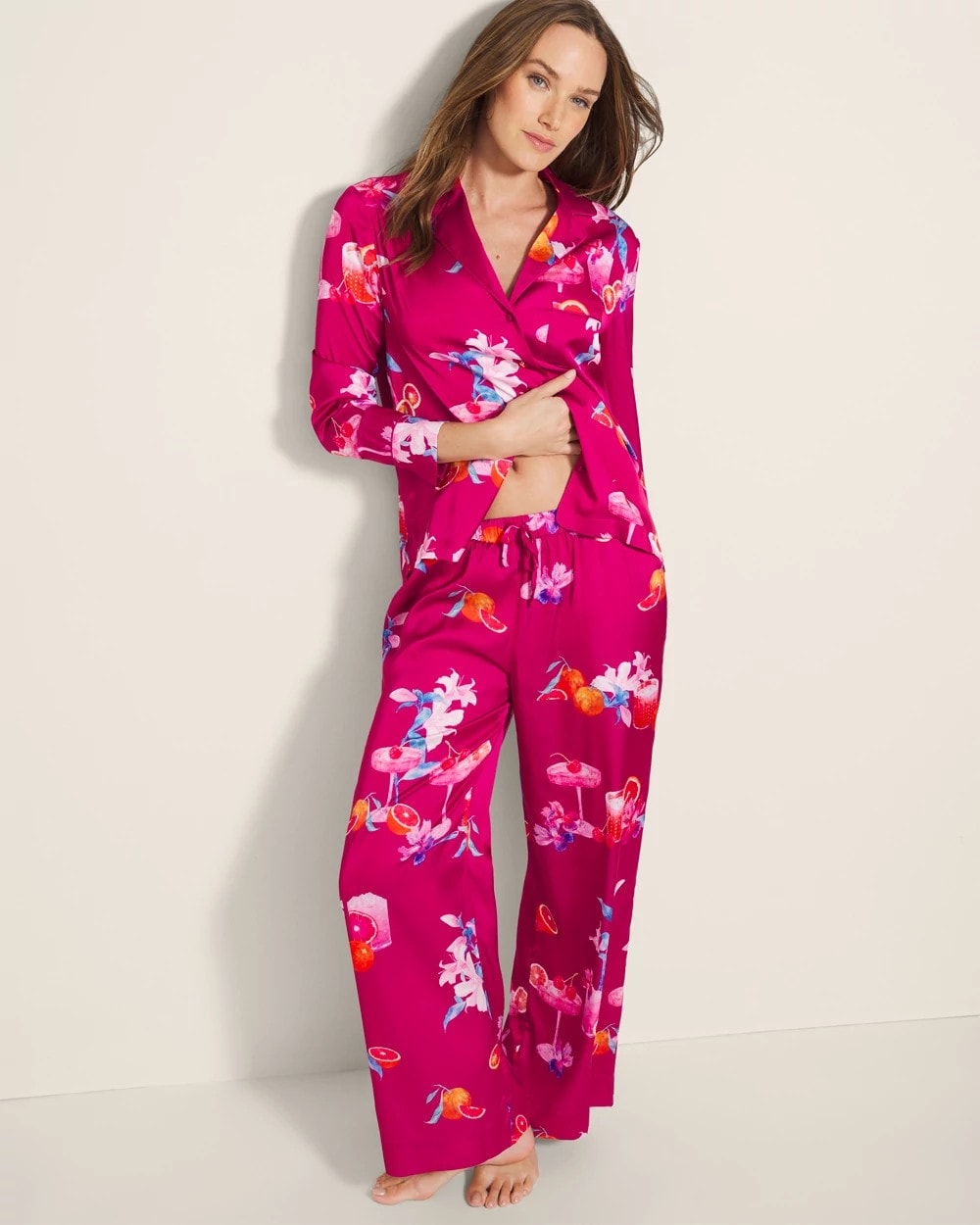 ORANGE YOU GLAD PINK COSM - Long-Sleeve Notch Collar Pajama Top | Soma